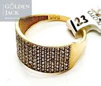 Złoty pierścionek obrączka wiele cyrkonii złoto pr. 585 roz. 13 2,69g