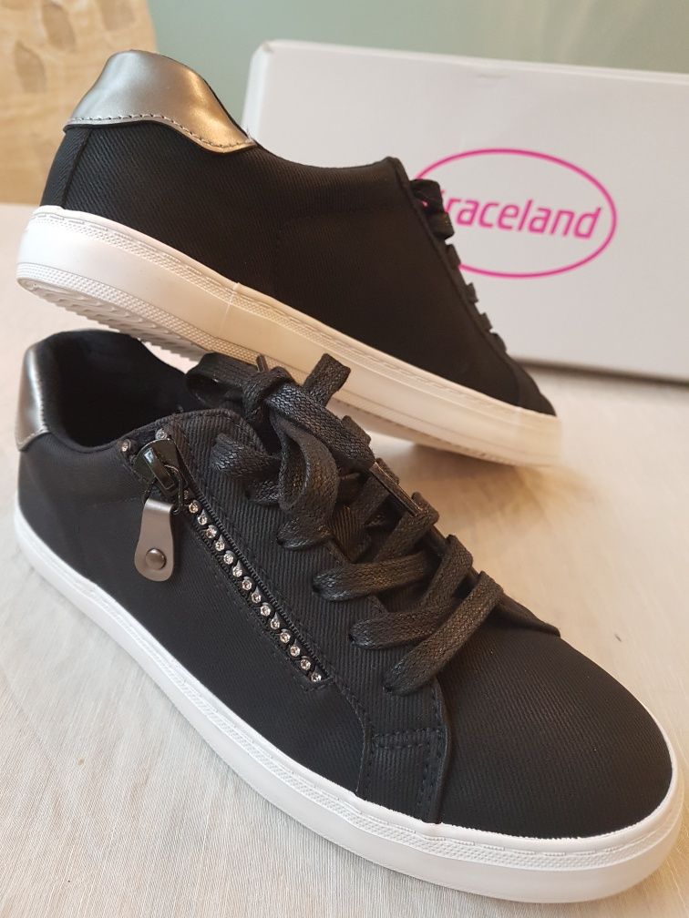 Tenisówki,  trampki czarne z cyrkoniami r.36 Nowe Graceland