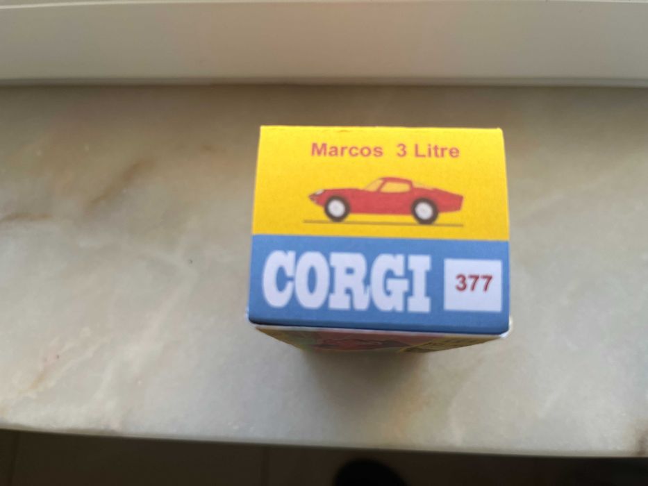 Caixa reprodução Corgi Toys Wizzwheels 377 Marcos 3 Litre , esc. 1:43