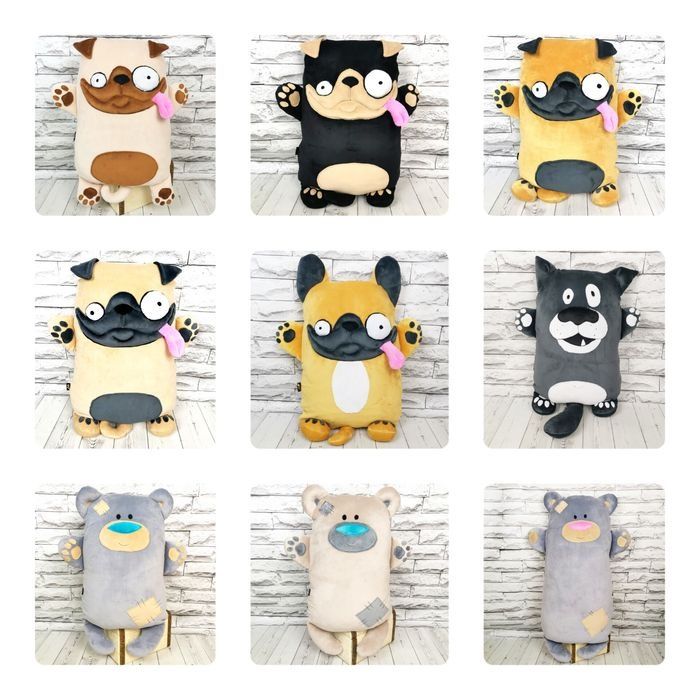 Подушки-обнимашки.Мягкая игрушка Котик. Волк. Мопс. Бульдог. Свинка