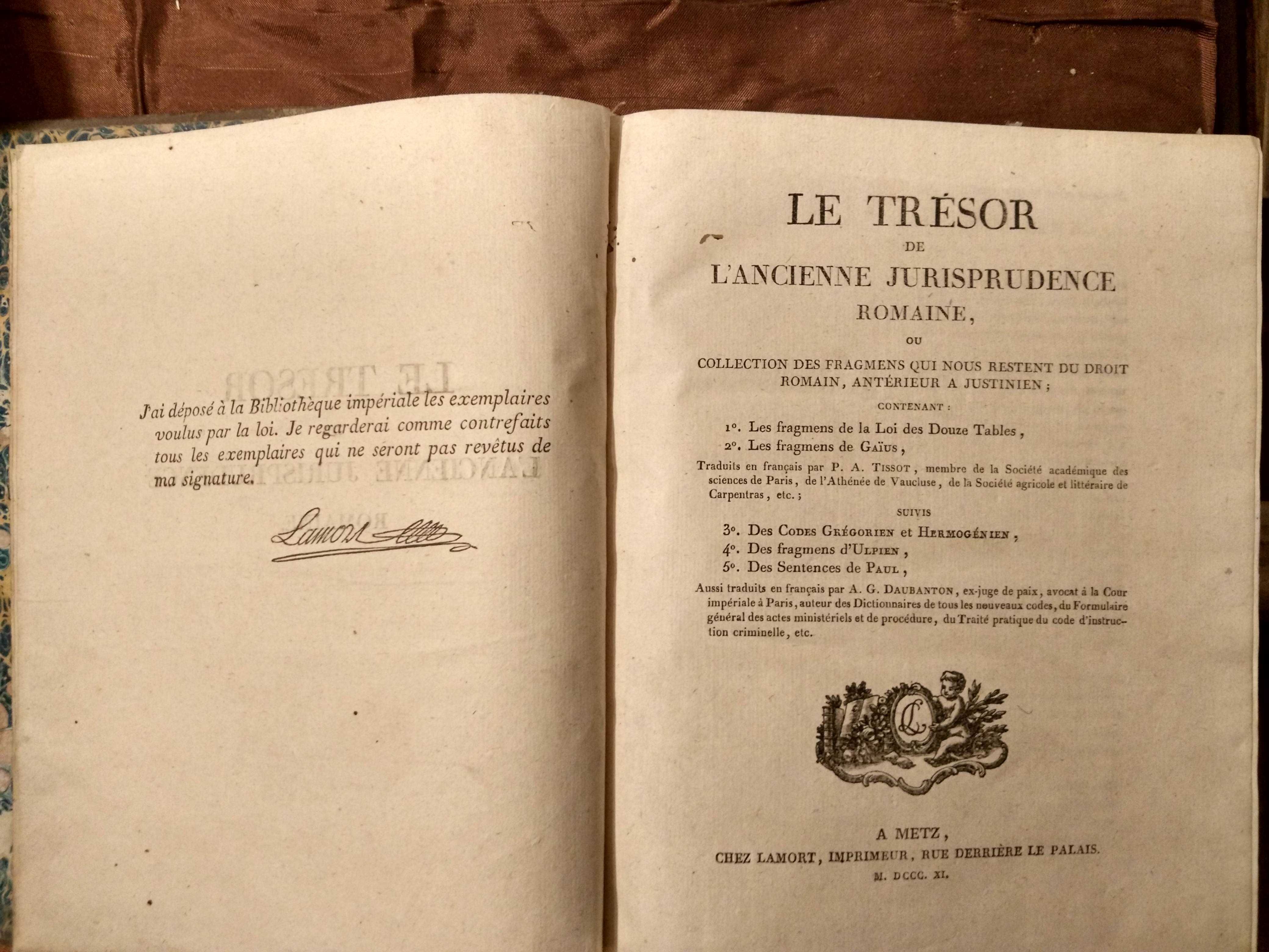 Le trésor de l'ancienne jurisprudence romaine - Ano de 1811