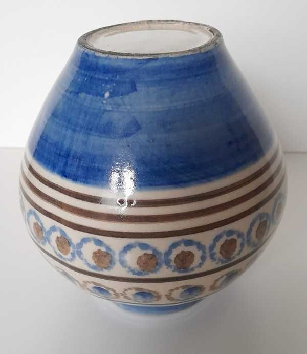 Stary ceramiczny WAZON 16 cm niebieski malowany unikat kolekcja prl 80