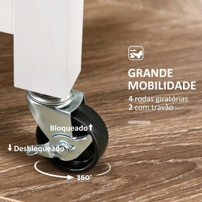 Carrinho de Cozinha com Rodas - 67x37x85,5 cm - Branco