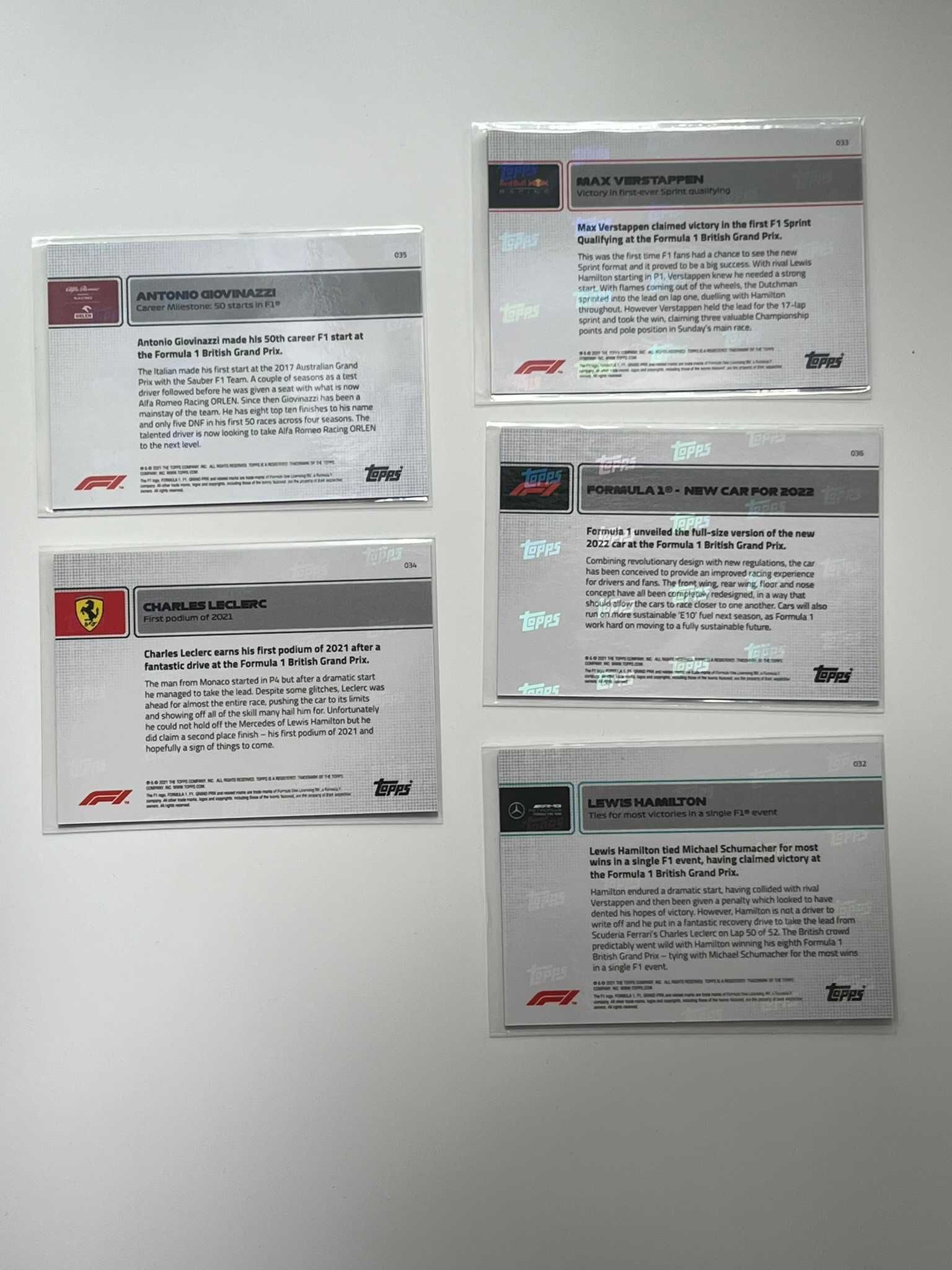 2021 Topps Now Formula 1 - 5 kart - Verstappen Hamilton Leclerc