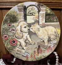 Śliczny Pies Kot Compton Woodhouse Angielska Porcelana Talerz Vintage