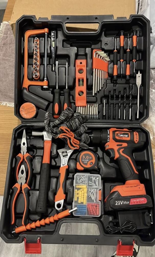Conjunto de ferramentas 21V – furadeira sem fio + acessórios