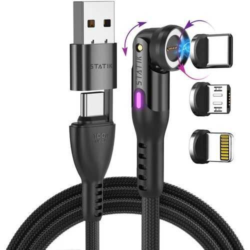 Kabel USB/C/Micro/Lightning STATIK 360 Pro 3w1 Magnetyczny 2m Czarny