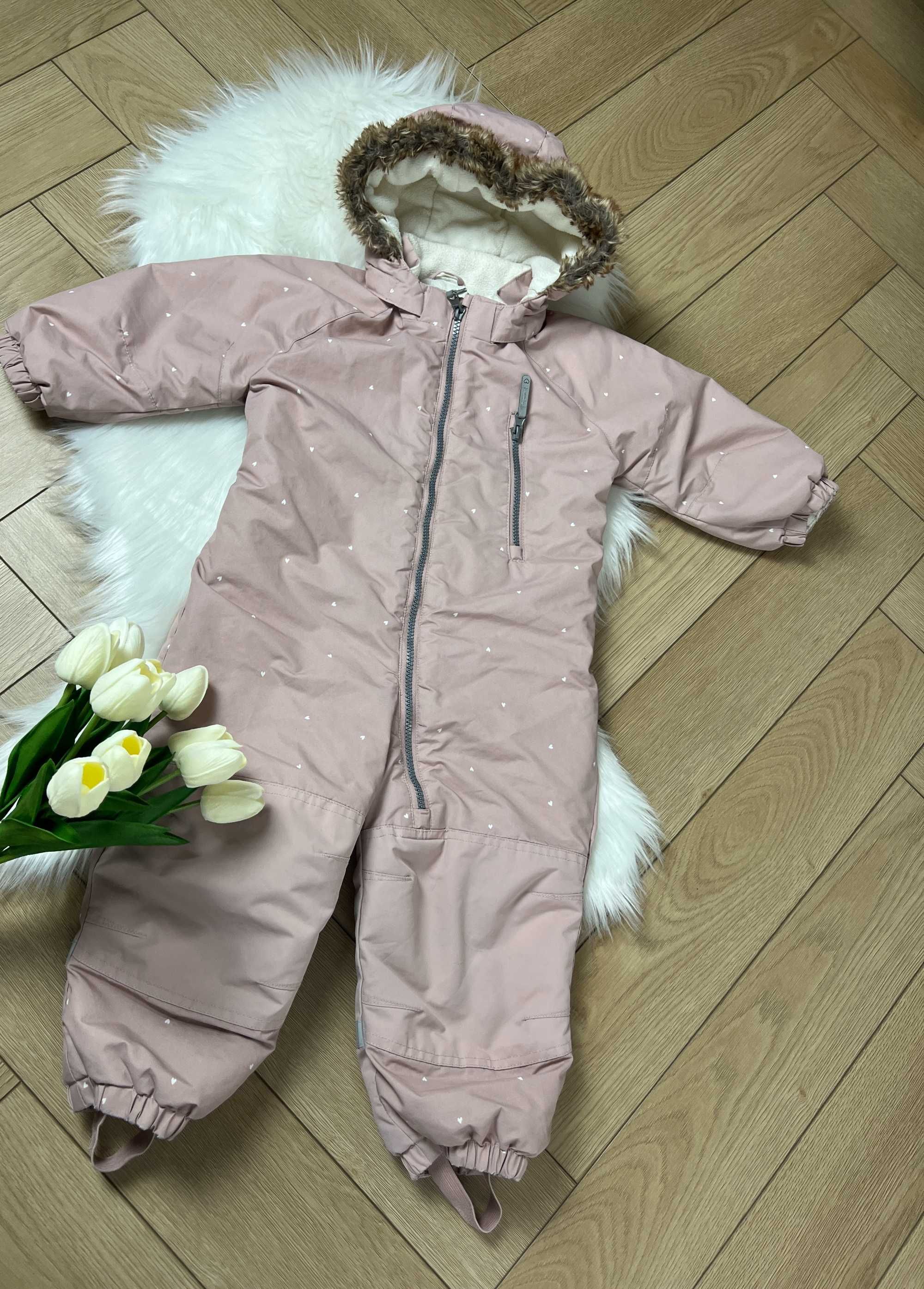 Kombinezon zimowy H&M pudrowy róż rozmiar 92/98 odpinany kaptur