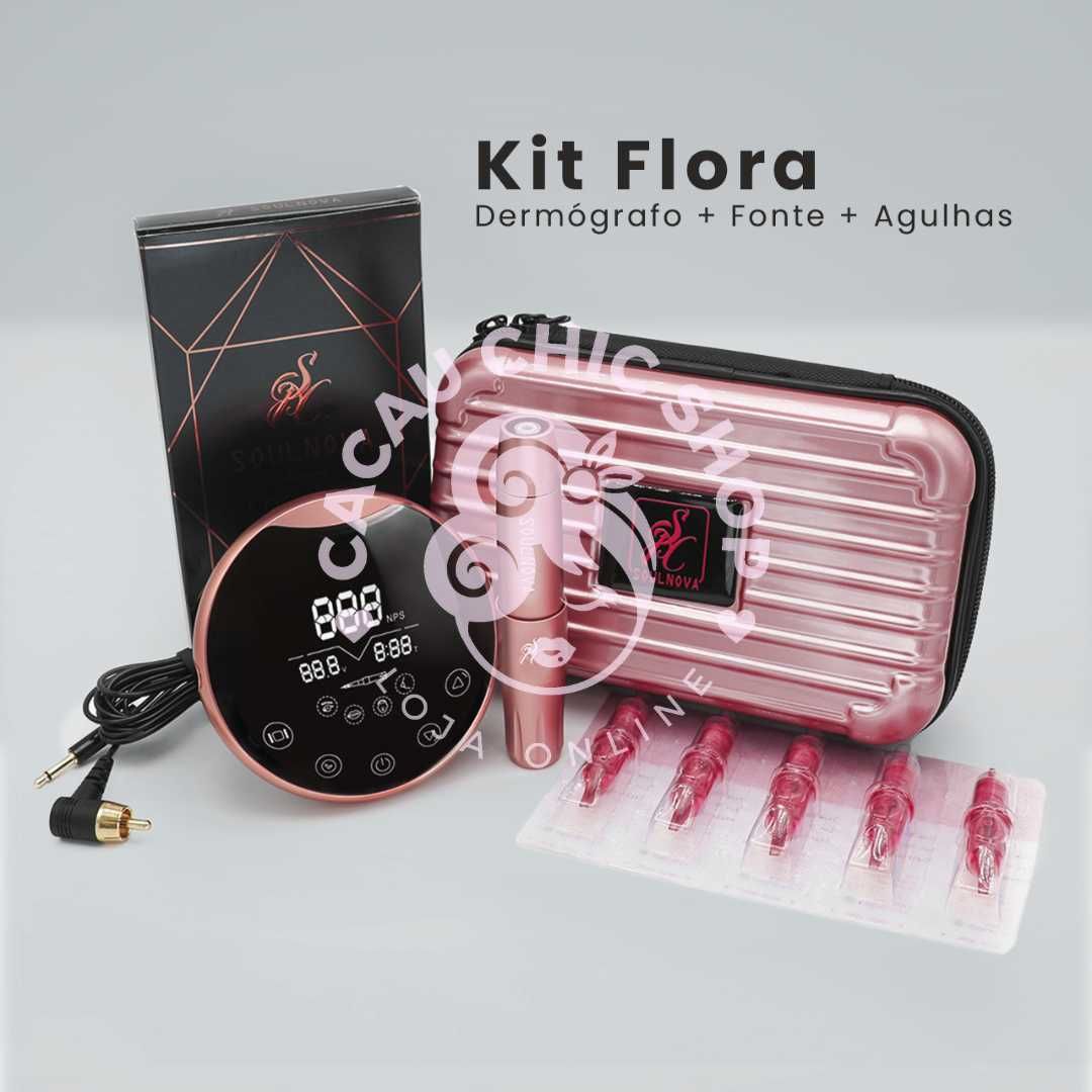 Kit Flora: Dermógrafo + Fonte + Agulhas - Micropigmentação