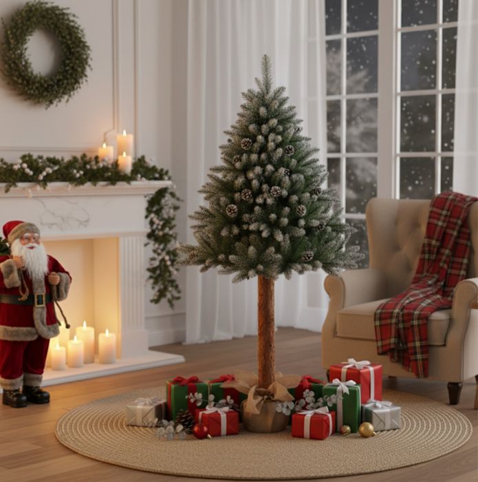 Elegancka sztuczna choinka na pniu 180cm sosna z naturalnymi szyszkami