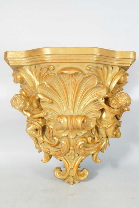 Duża złota barokowa konsolka półka PIĘKNA anioły