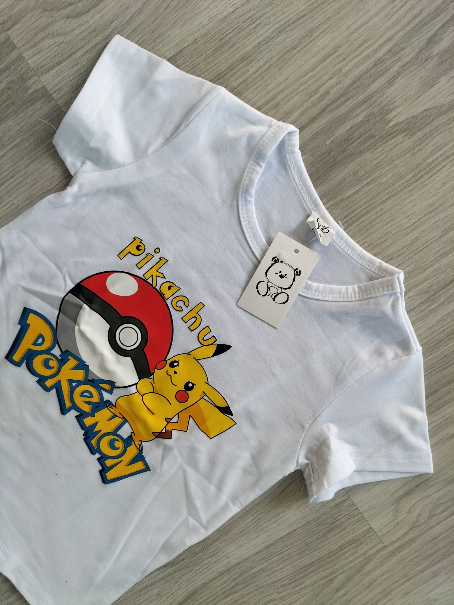 Biały bawełniany t-shirt koszulka pokemon pikachu 100 104