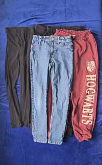 Zestaw spodnie dresowe, jeansy, getry 5 szt r. 146 dla dziewczynki H&M