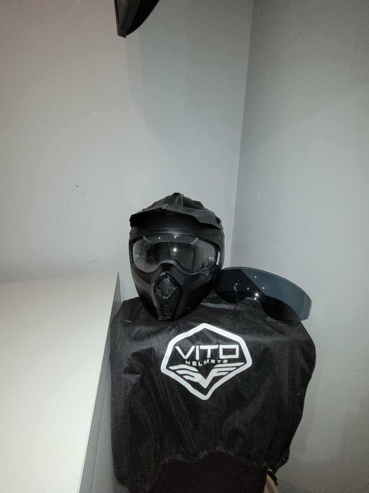kask motocykl 4w1 vito matt odpinana szczęka+daszek+2Xblenda+pokrowiec