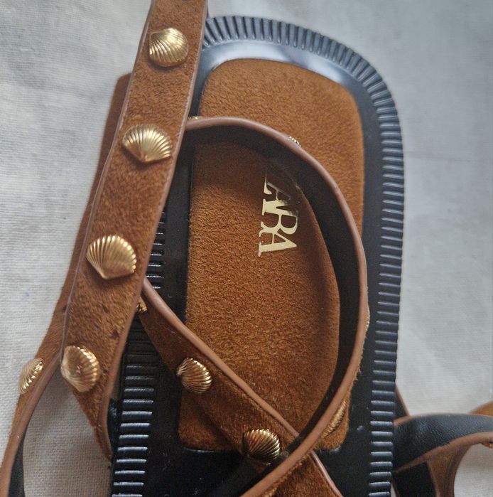 Zara sandały płaskie 40 zamszowy skora naturalna