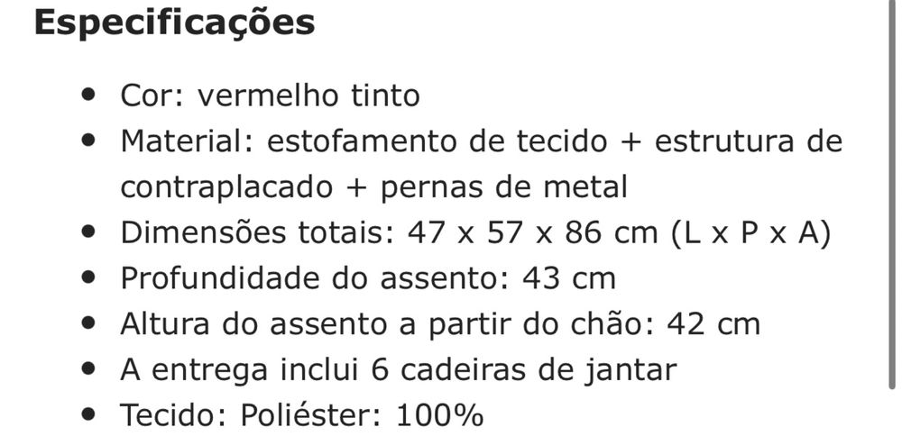 Cadeiras de jantar 6 pcs tecido vermelho tinto