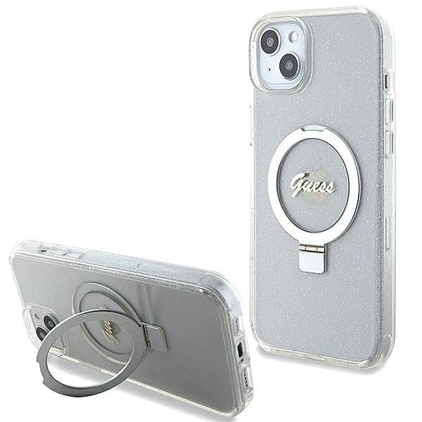 Etui Guess Ring Stand Script Glitter MagSafe na iPhone 15 Plus / 14 Pl
