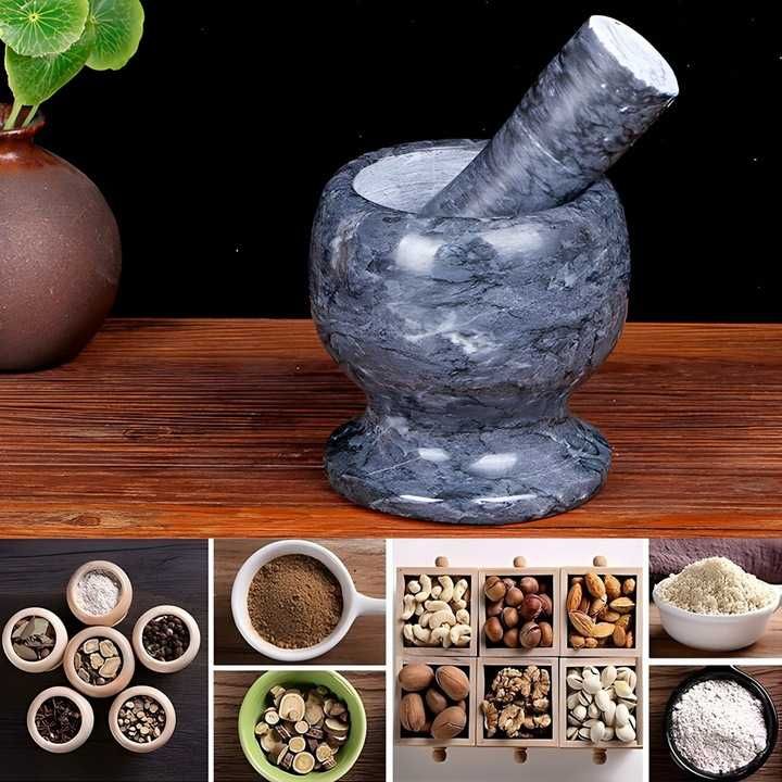 Moździerz Kuchenny Kamienny Marmurowy Tłuczkiem Do Przypraw Leków Ziół