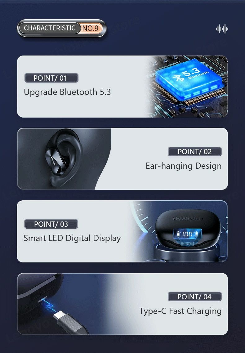 Навушники бездротові Bluetooth 5.3, LenovoXТ80 Спортивні наушники