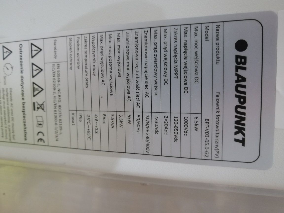 Nowy falownik Blaupunkt BPT-V03-05.0-G2 6.5kW