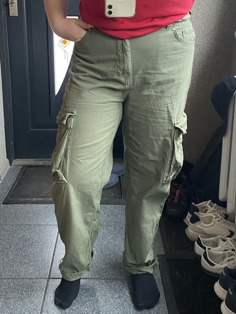 cargo pants khaki spodnie na gumce z kieszeniami