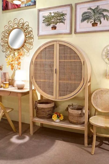 Komoda rattanowa boho Scandi, boho, szafka, na nóżkach