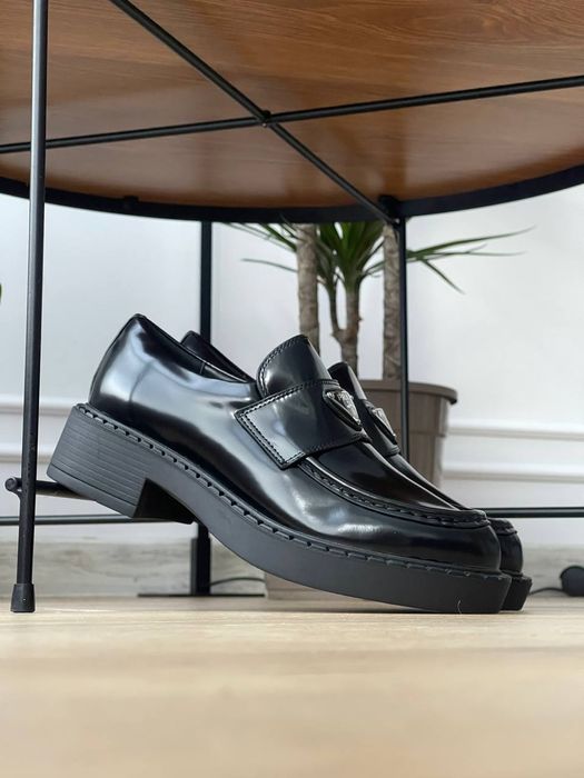 р36-40 Жіночі Лофери Prada Platform Leather Black Loafers