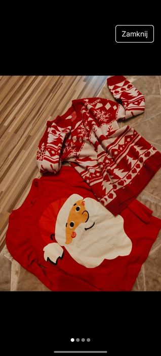 110 zestaw świąteczny sweter i bluzka h&M Mikołaj