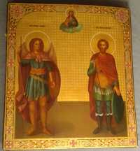 Старинная икона Архангел Михаил и Иоан Воин.