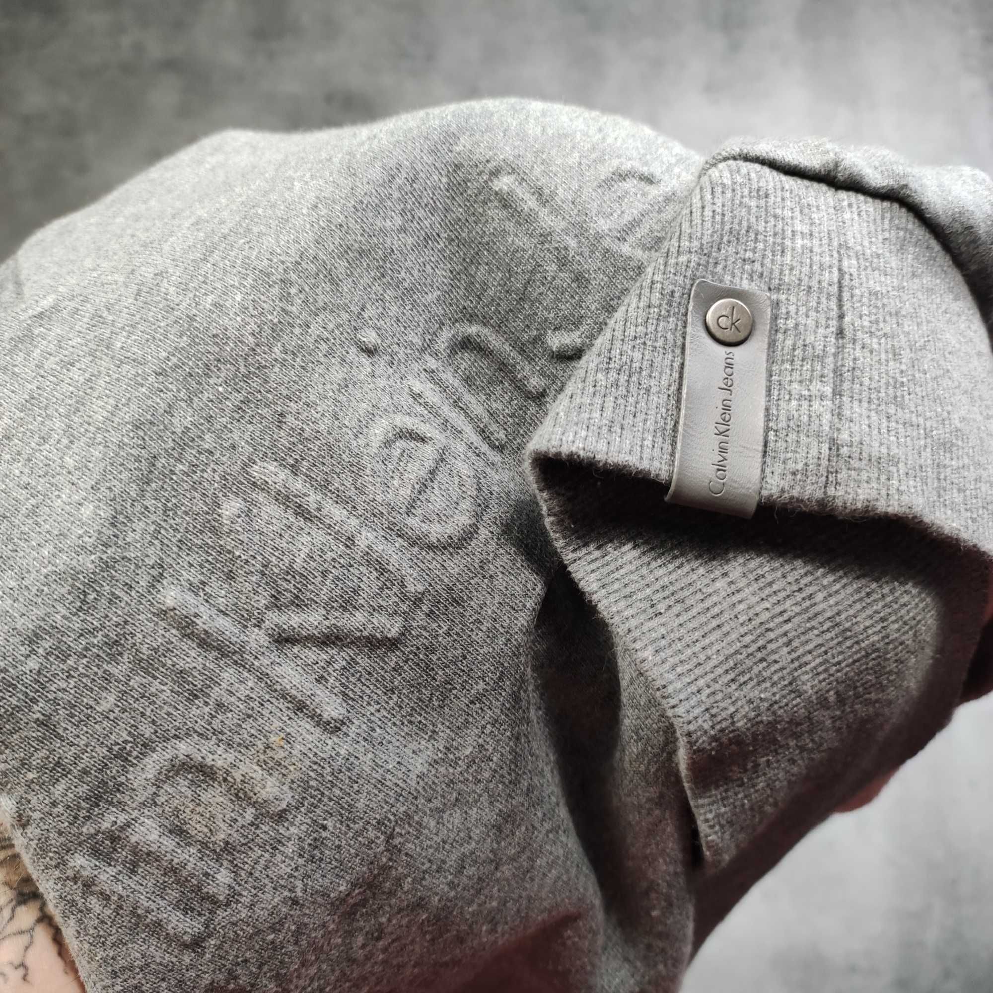 MĘSKA Bluza bez Kaptura Duże Logo 3D Calvin Klein Jeans Szara Casual