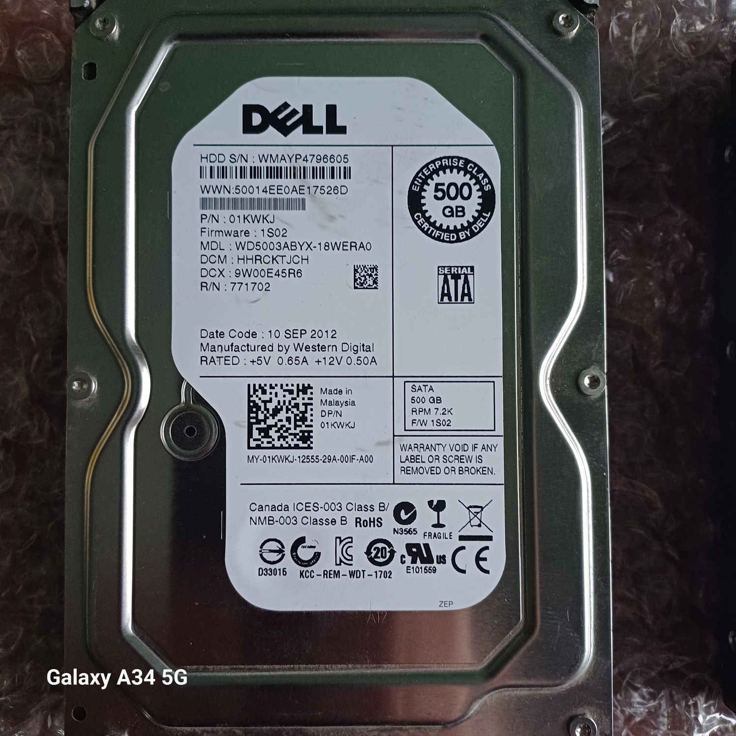 Диск жесткий dell wd5003abyx 500gb sata ii 3,5"