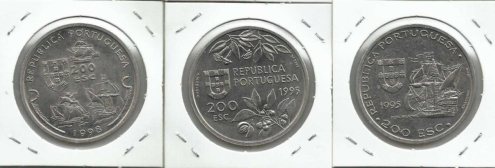 9 moedas portuguesas comemorativas de 200$00 em Cupro-Níquel