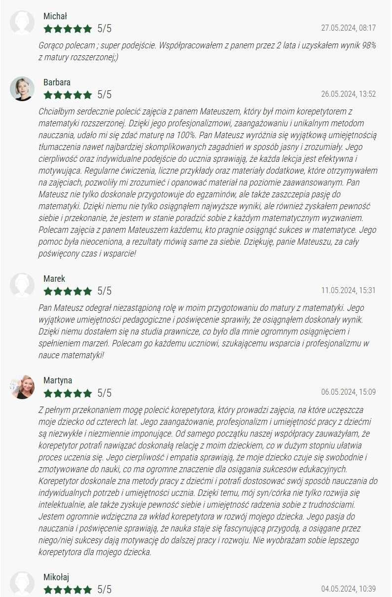 Korepetycje z Matematyki , gzaminator , Kursy , Certyfikaty