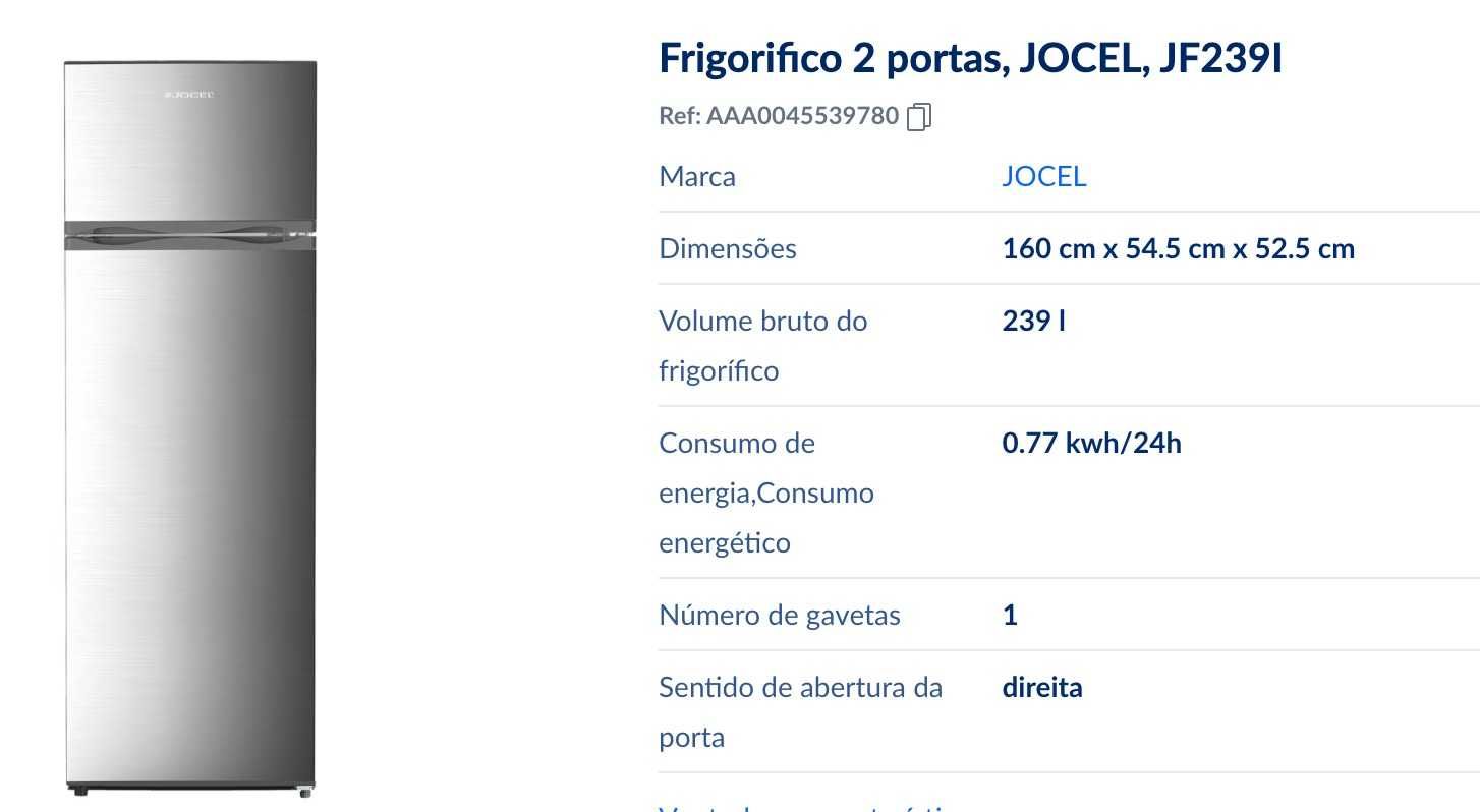 Vendo Frigorifico 2 portas, JOCEL, JF239I