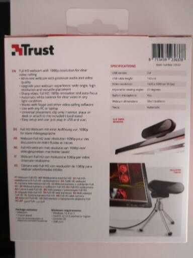Webcam trust full HD com tripé nova e selada a preço único!