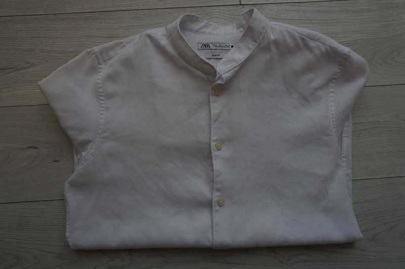 biała koszula ze stójką~ faktura~ Zara Slim fit r.36