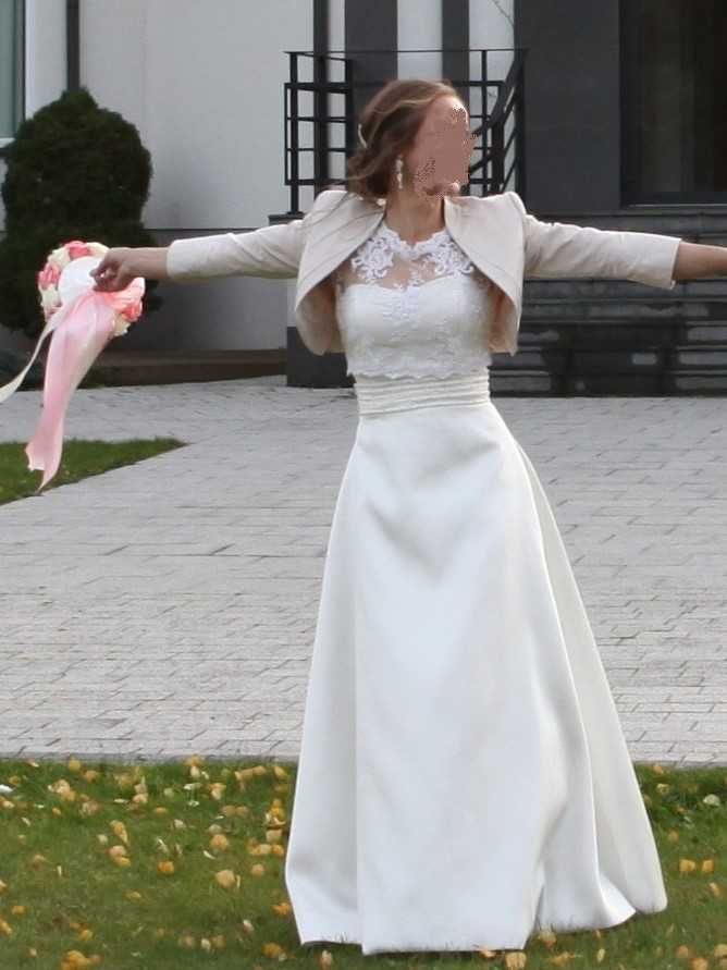 Śliczna suknia ślubna ecru ivory regulowana wiązana XS-M z metki 10