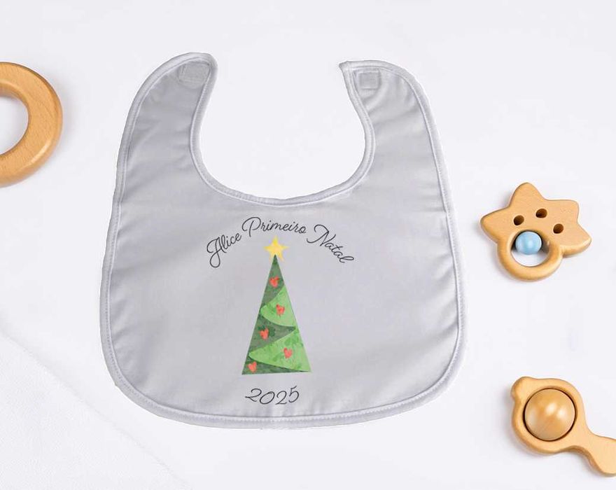 Babete Personalizado “Primeiro Natal"– Nome do Bebé | Natal 2025