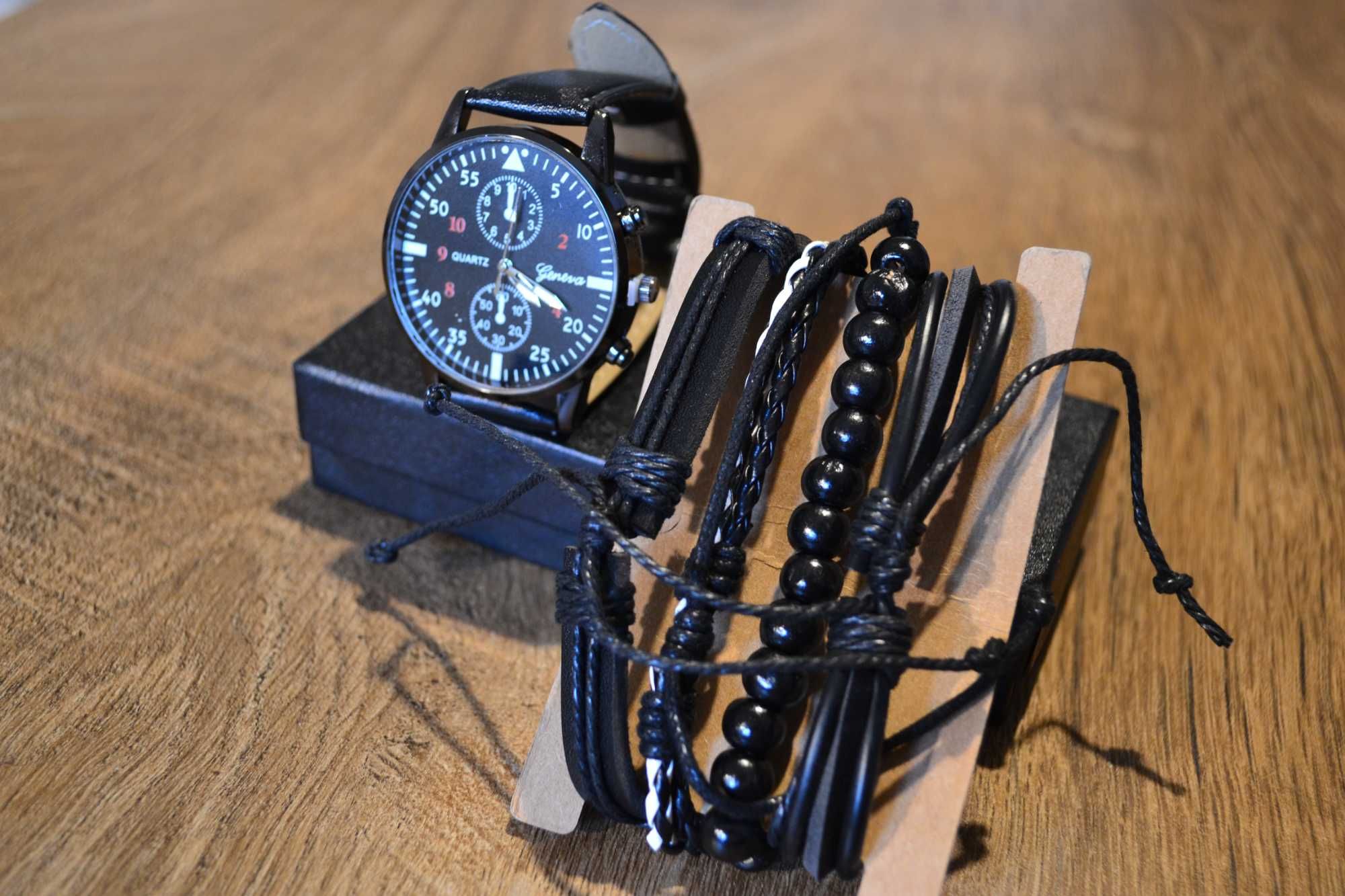 Zegarek męski Geneva w zestawie z 4 bransoletkami