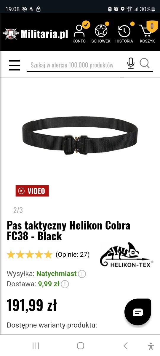 Pas taktyczny Helikon Cobra FC38 - Black rozmiar XL