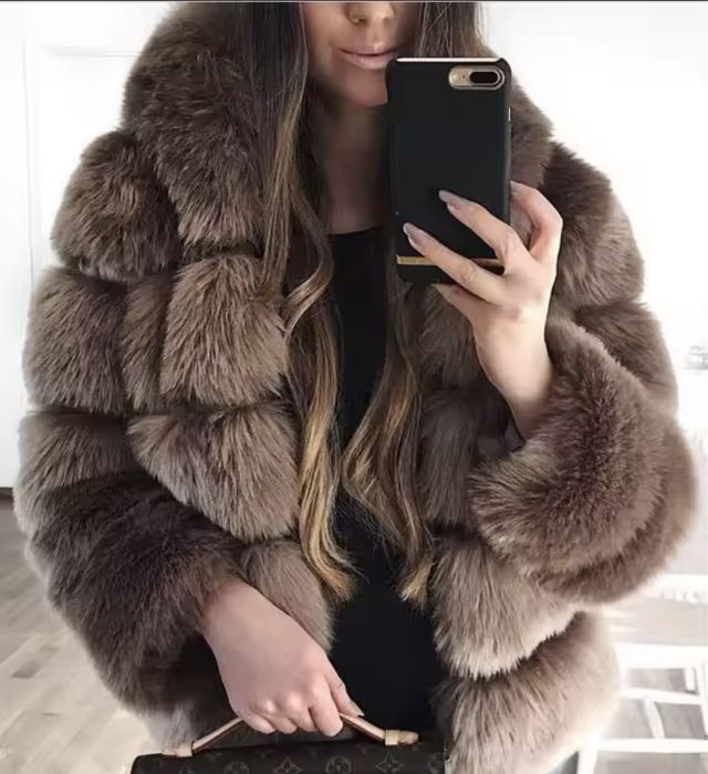 Kontantto futro kurtka sztuczne z kapturem xs-4xl