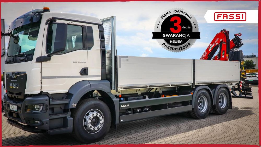 MAN TGS 33.480 6x4  Nowy niezawodny MAN TGS 33.480 z żurawiem HDS i zabudową skrzyniową.