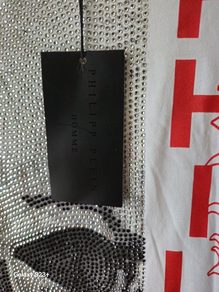 Philip plein L super koszulka t shirt biała kamienie
