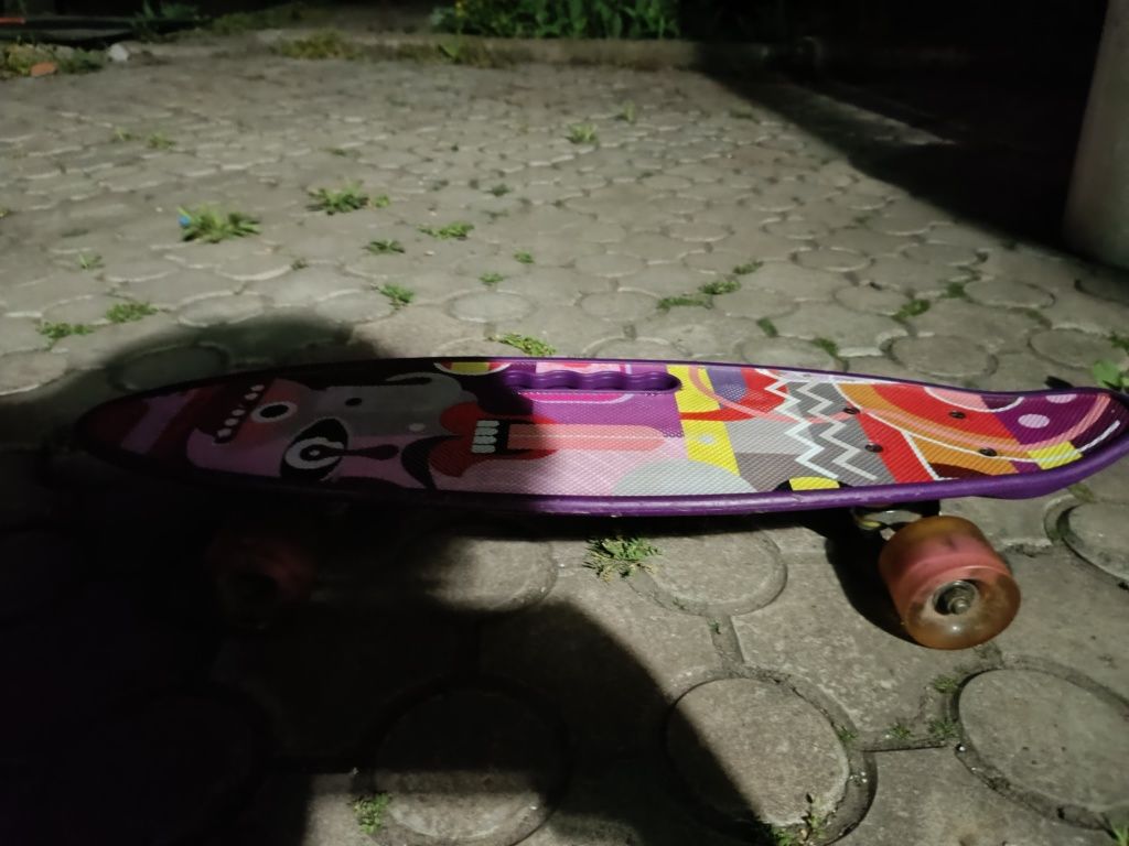 Пиниборд/скейт, фиолетовый, со светящимися колёсами