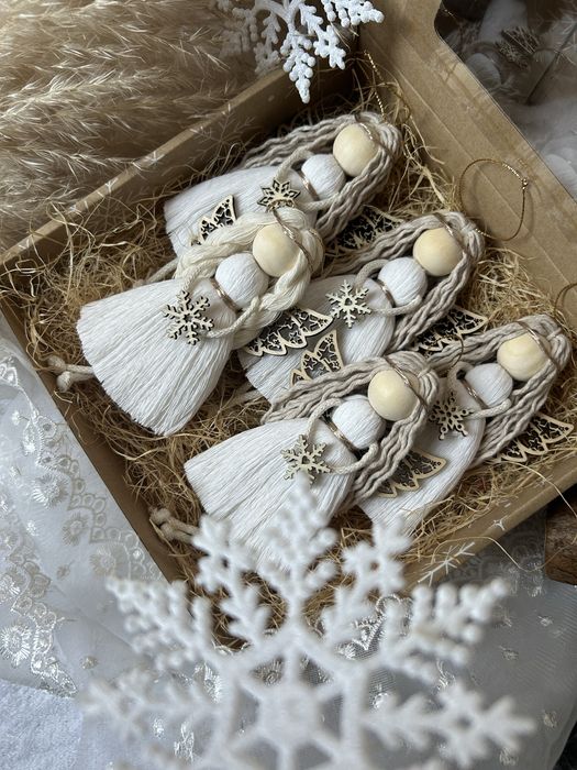 Zestaw aniolkow 5 sztuk zawieszki ozdoby choinkowe z imieniem makrama