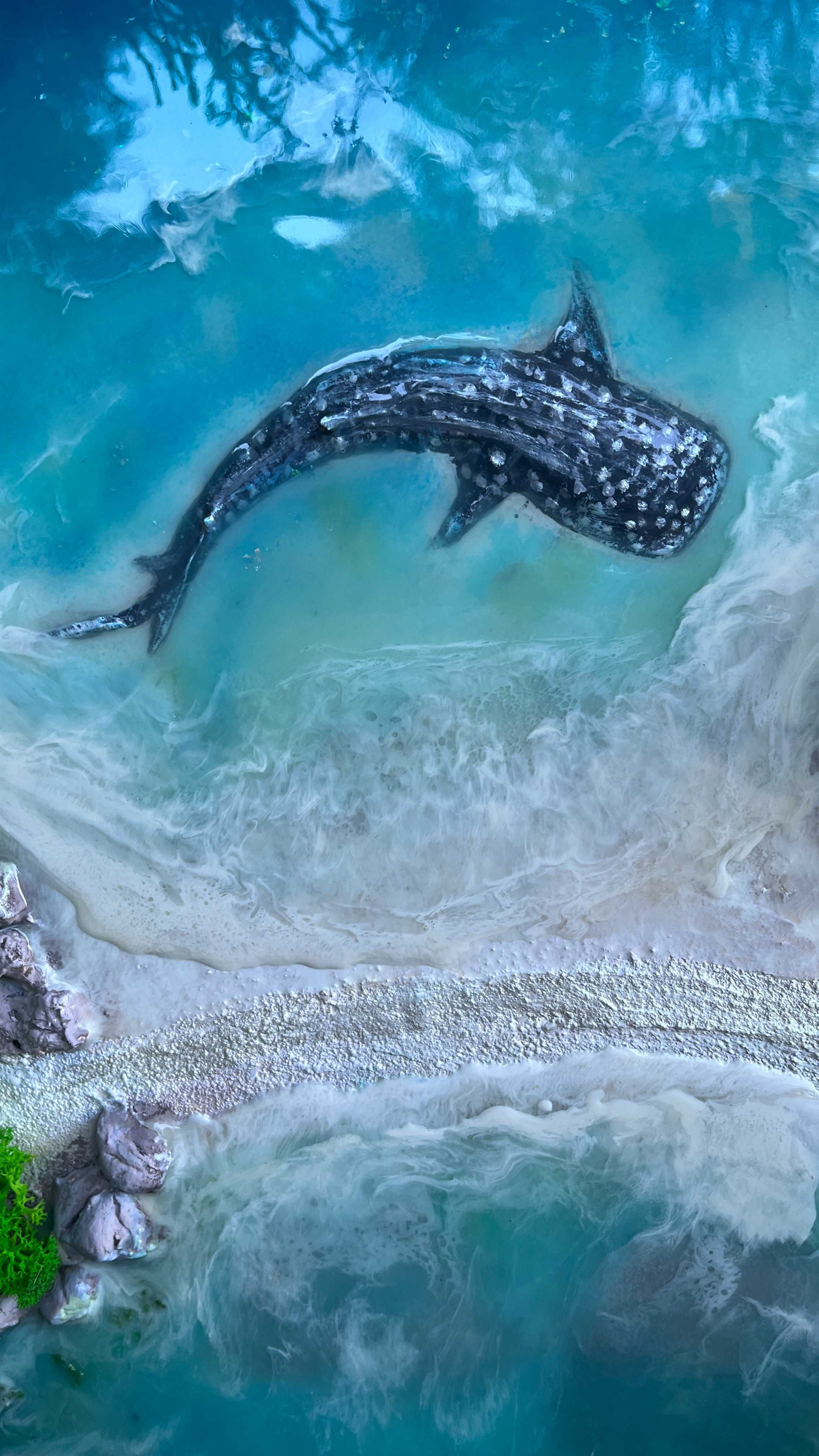 Картина эпоксидной смолой 3D  "Китовая акула на Ко Тао"
