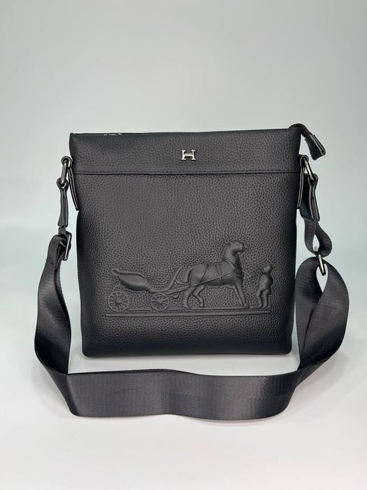 Сумка Слинг Hermes через плечо / Кожаные сумки для мужчин черная