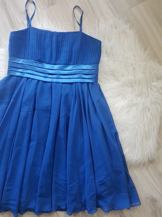 Umiks niebieska elegancka rozkloszowana sukienka na ramiączkach M L 38