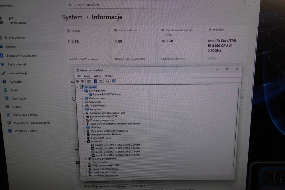 Komputer Do Pracy HP PRODESK 600 G2 i5 16GB RX550 256GBSSD+1TBHDD GWFV