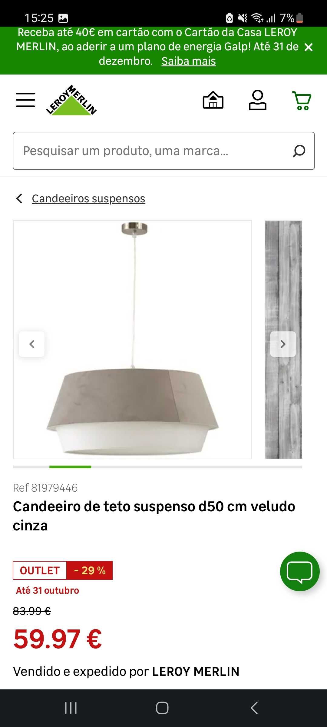 Abajur de 50cm veludo cinza, leroy merlin